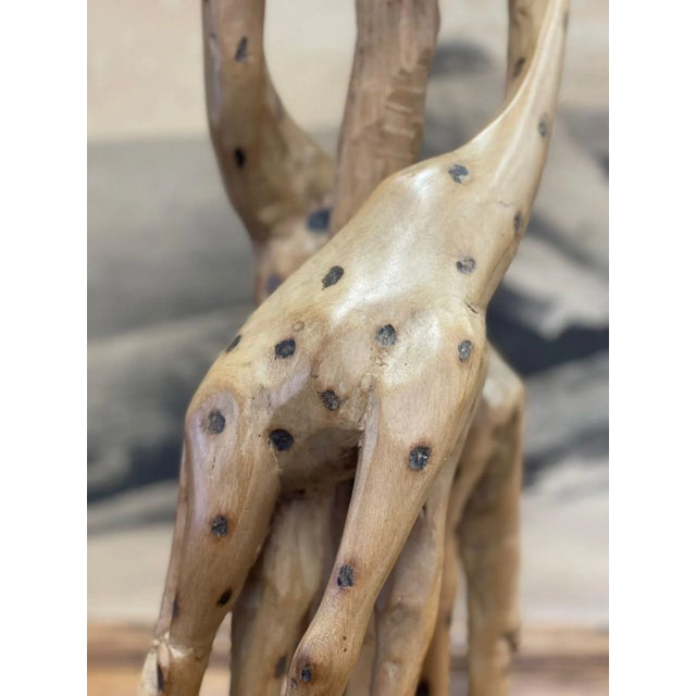 Vintage Hand-Carved Giraffe Wooden Sculpture For Sale - Image 4 of 8