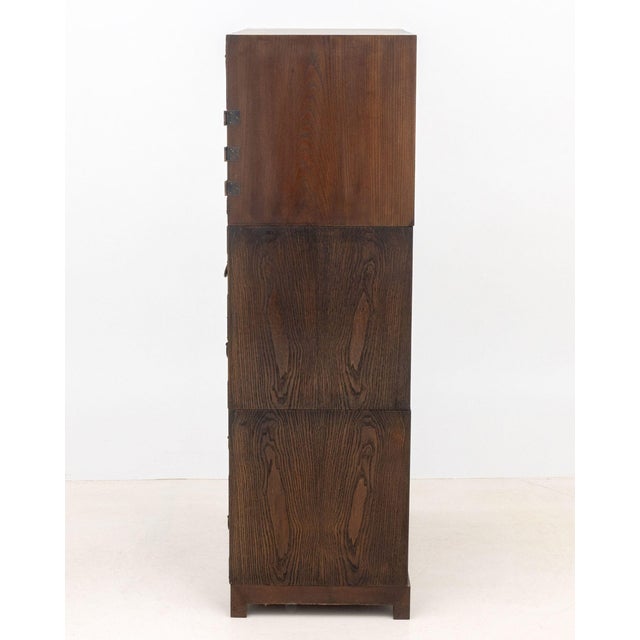 Brown Korean Brass Mounted Three-Part Elm Tansu Chest For Sale - Image 8 of 11