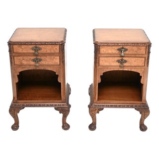 Antique Burr Walnut Bedside Cabinets, 1920, Set of 2 For Sale