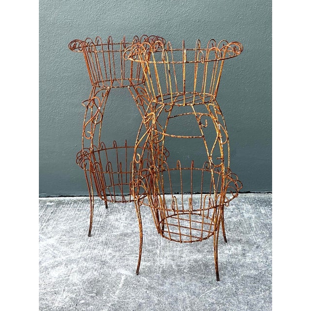 Vintage Distressed Wire Plant Stands - A Pair For Sale - Image 9 of 12
