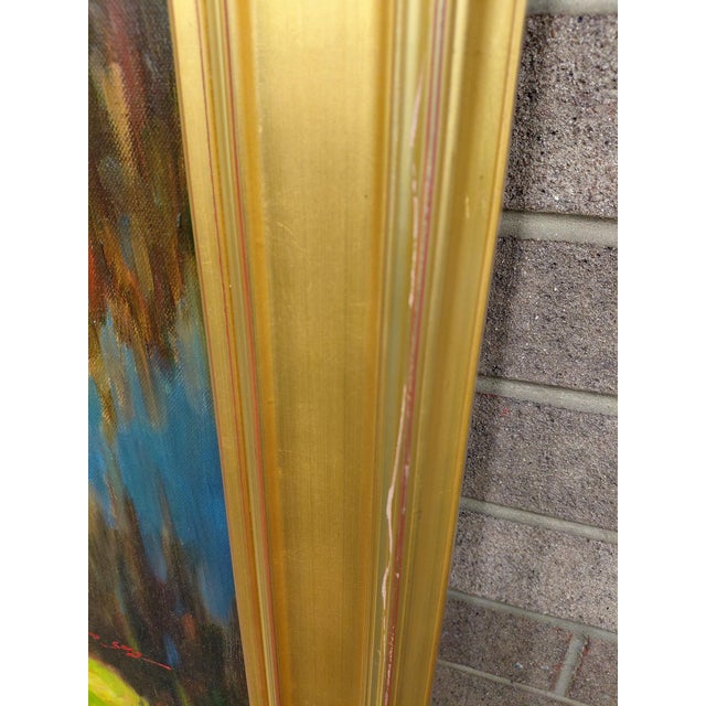 Late 20th Century Framed Signed Zhao Song Lilypads in Evening Oil on Canvas For Sale - Image 10 of 10