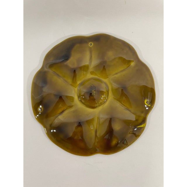 Olive 1950s French Gien Majolica Olive Green Oyster Plate For Sale - Image 8 of 15