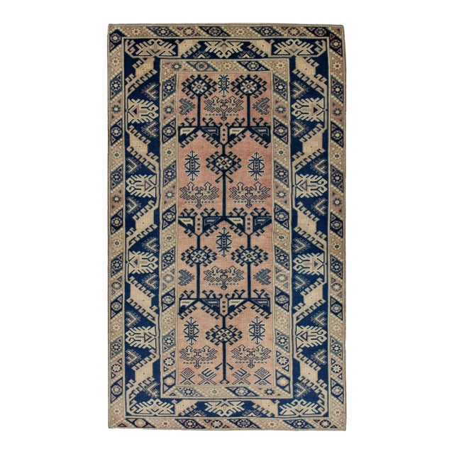 Vintage Turkish Multicolor Handmade Wool Rug Geometric & Floral 4' X 6'11" For Sale