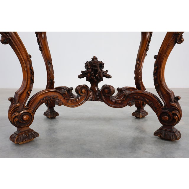 Napoleon III Style Carved Walnut Side Tables with Bluestone Tops, 1890s, Set of 2 For Sale - Image 4 of 12