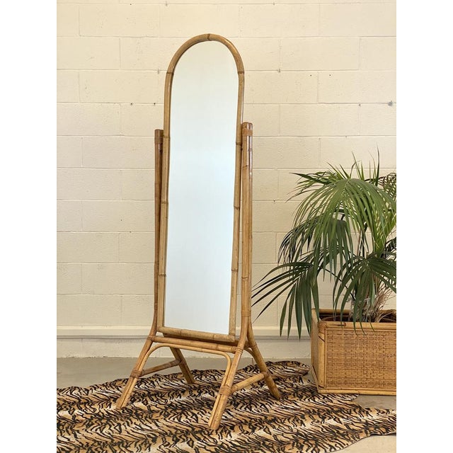 Mid-Century Modern Mirror in Bamboo, 1970s For Sale - Image 3 of 10