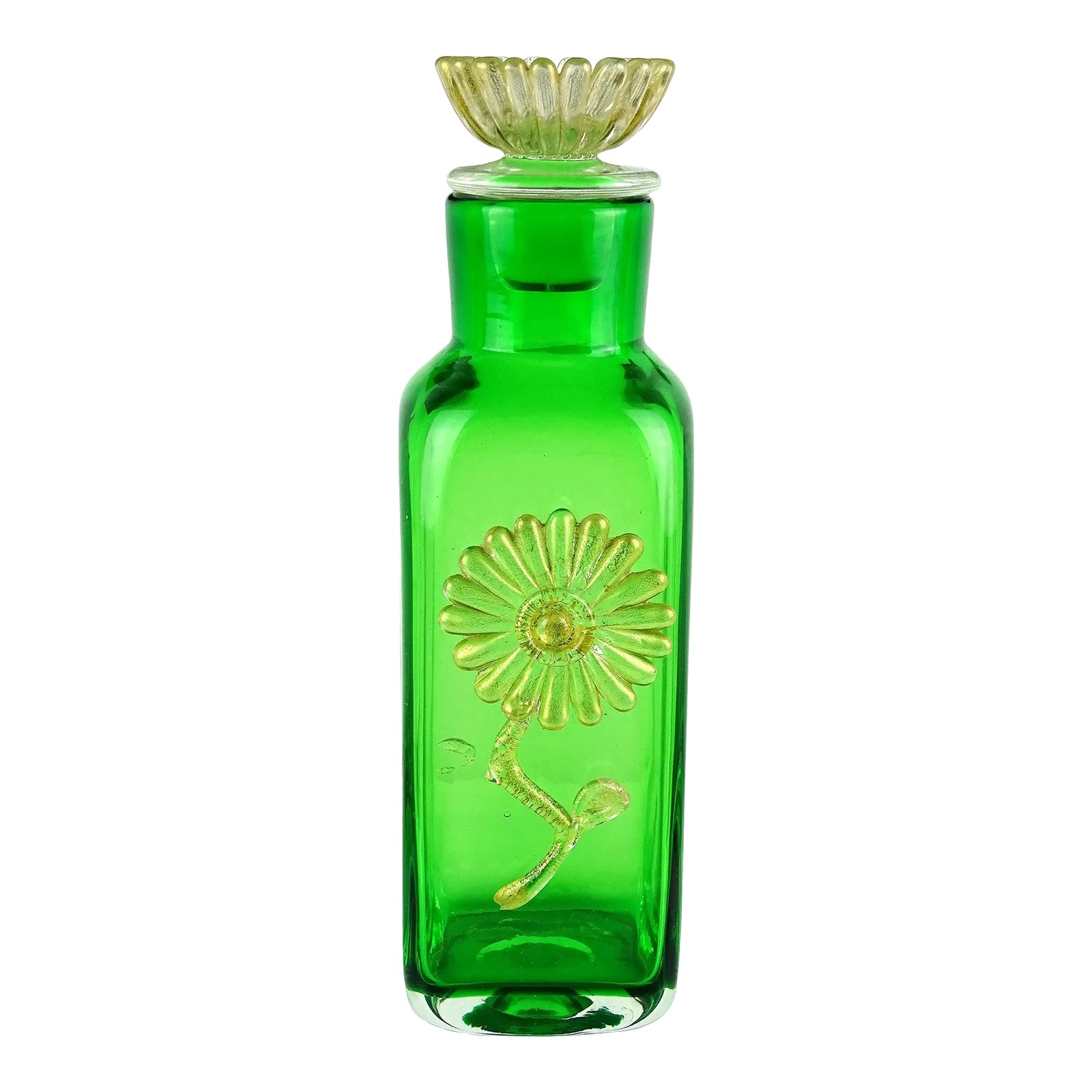Murano Fratelli Toso Vintage Green Gold Flecks Applied