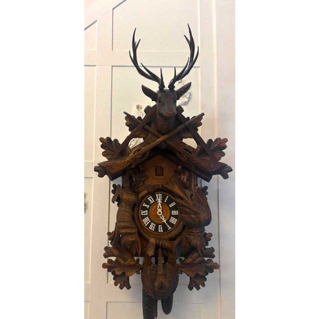 Antique Black Forest Carved Walnut Cuckoo Clock, 1900 For Sale - Image 4 of 13