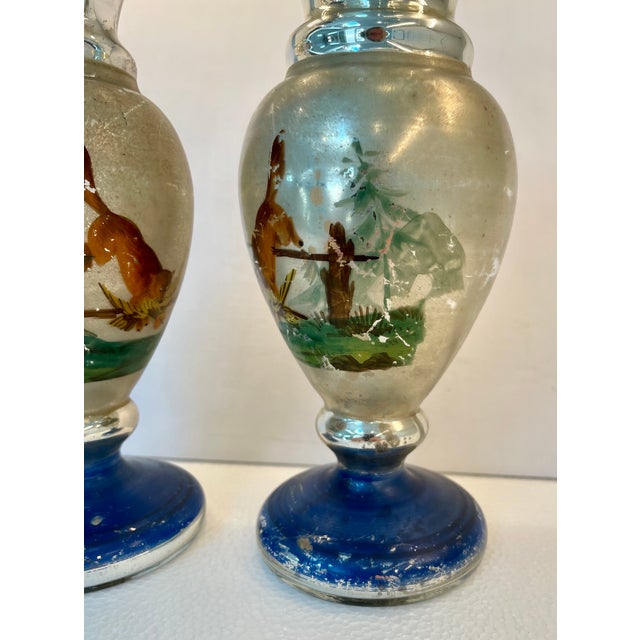 Pair of Mid 19th Century Antique Hunting Theme Mercury Glass Vases For Sale In Los Angeles - Image 6 of 12