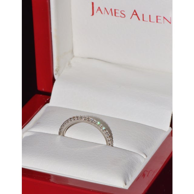 Authentic James Allen 14k White Gold French Pavé Diamond Wedding Band Ring Size 5 For Sale - Image 9 of 12