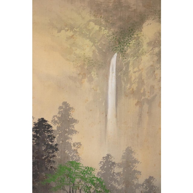 "Landscape With Waterfall", Showa Japanese Silk Scroll Painting For Sale - Image 12 of 18