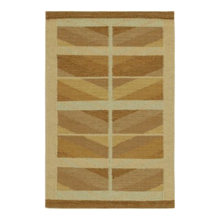 Rug & Kilim’s Scandinavian Style Kilim With Beige-Brown & Gold Geometric Pattern For Sale