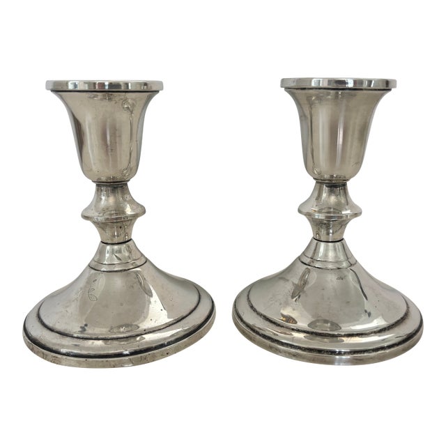 Early 20th Century Sterling Silver Weighted Candlestick Holders - a Pair For Sale