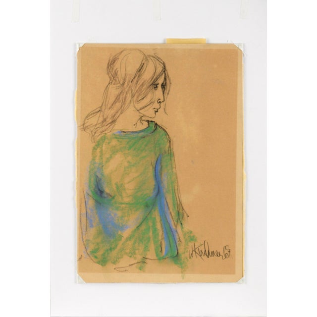American Portrait of a Woman in a Green Shirt -San Francisco Bay Area Figurative Movement by William Kirchner For Sale - Image 3 of 6