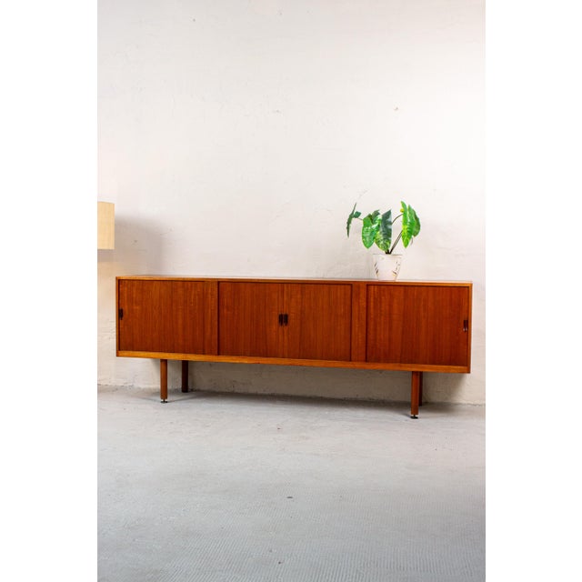 1960s Mid-Century Danish Sideboard with Rolling Doors Teak by Ejnar Larsen & Aksel Bender for Næstved Furniture Factory, 1960s For Sale - Image 5 of 18