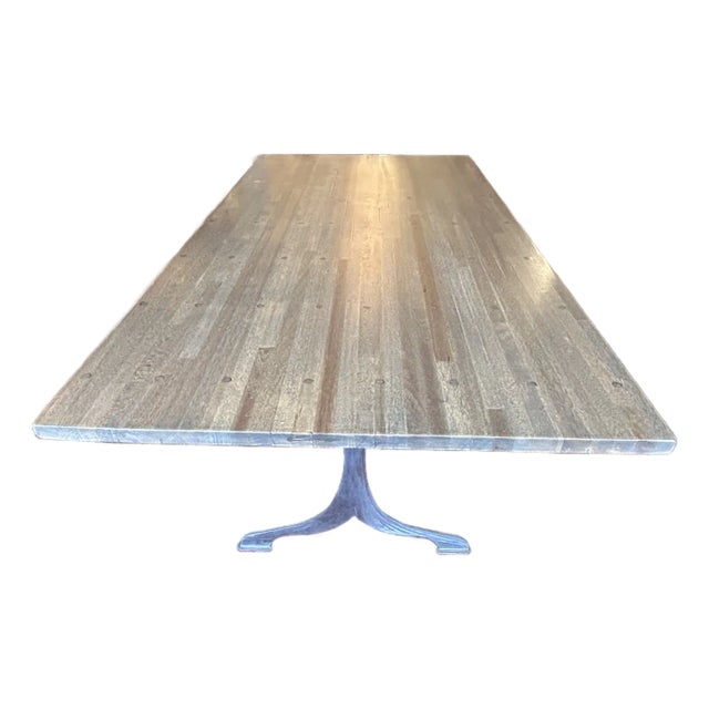 Custom Industrial Flooring Dining Table With Modern Wishbone Steel Legs For Sale