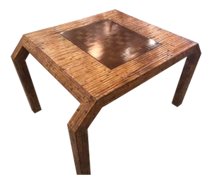 Vintage Hollywood Regency Palm Beach Flat Reed Bamboo Rattan Game Dining Table