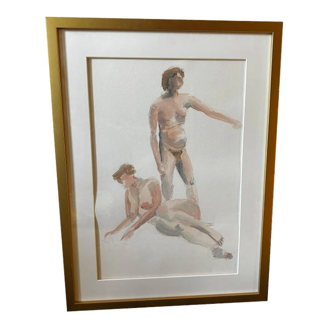 Impressionist Style Figurative Nude Watercolor Painting, Framed For Sale