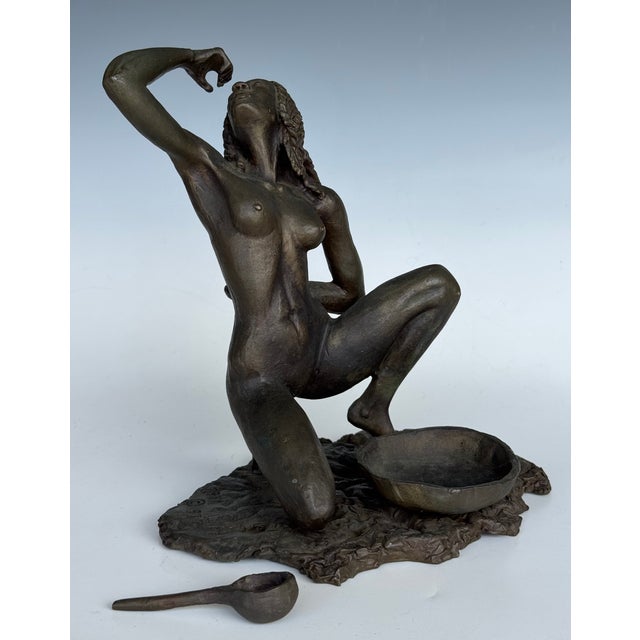 Signed Issa K. Diop 1977 Nude African Woman Bronze Sculpture For Sale - Image 15 of 18