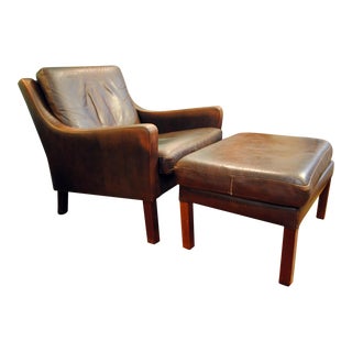 Georg Thams 1960's Danish Modern Leather Easy Chair With Ottoman For Sale