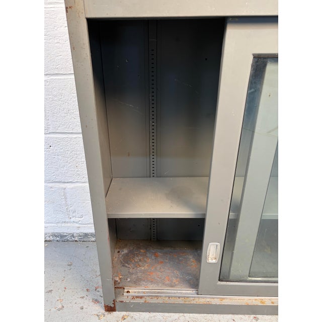 Mid 20th Century Industrial Stackable Metal Cabinet With Sliding Glass Doors For Sale - Image 10 of 18