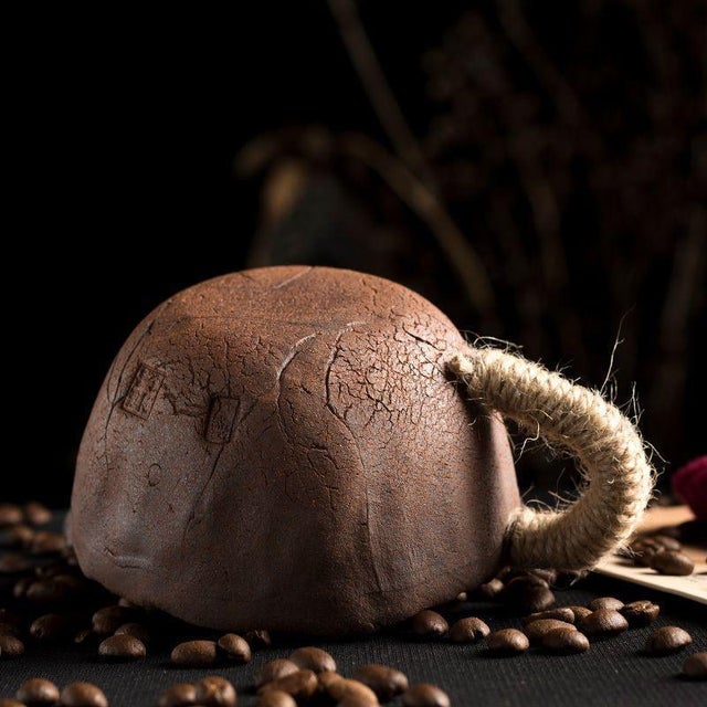 Art Deco Handmade Rough Ceramic Crackle Coffee Cup & Saucer Set For Sale - Image 3 of 4