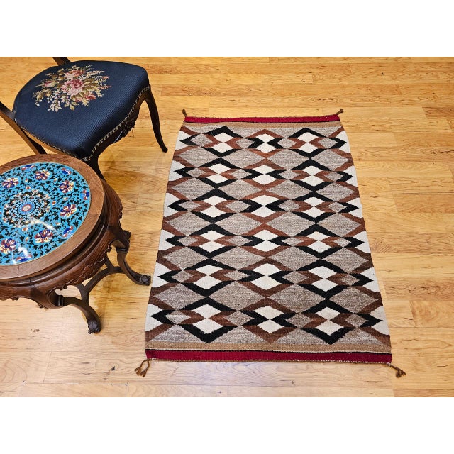 Vintage Native American Navajo Rug, Handwoven Wool, Geometric Diamond Pattern, 3x4 For Sale - Image 12 of 13