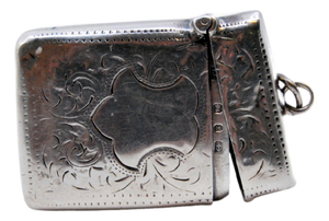Silver Matchbox with Engraved Plant Motifs and Monogram Card