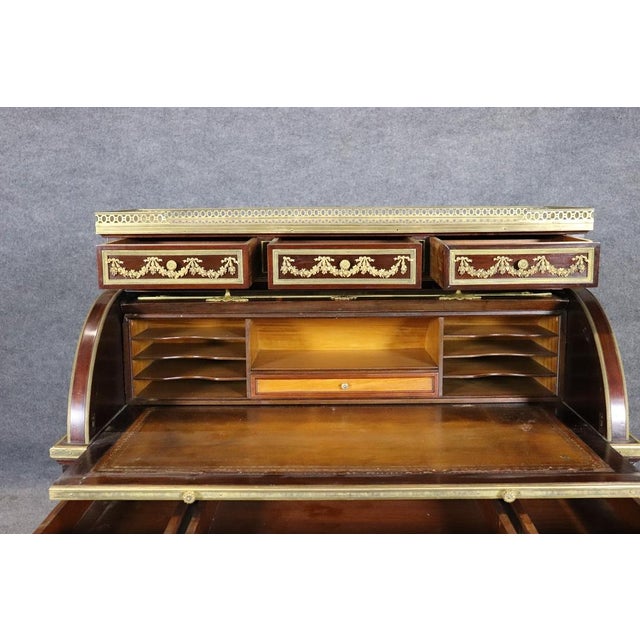 Durand Signed Gervais Durand Cylinder Roll Top French Louis XVI Desk c.1880 For Sale - Image 4 of 12