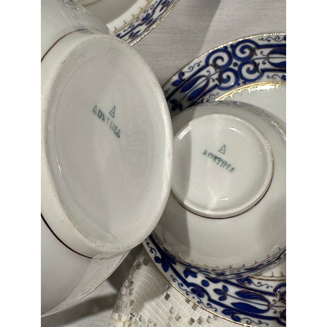 Antique Austrian Porcelain 10 Pc Tea Set Cobalt Blue and Gold, Fischer & Mieg Pirkenhammer For Sale In Boston - Image 6 of 12