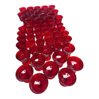 1950s Golden Peaks Geometric Diamond Patterned Glassware by Anchor Hocking - 44pcs For Sale