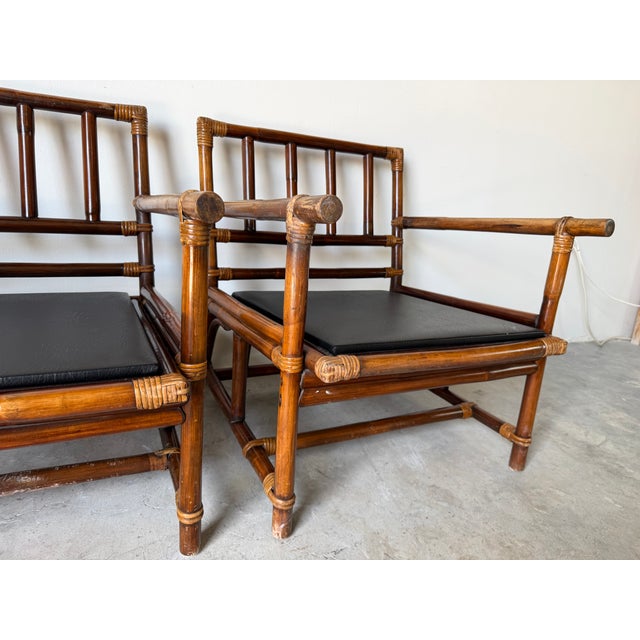 Vintage Rattan Bamboo Lounge Chairs With Cushions – A Pair For Sale - Image 9 of 18