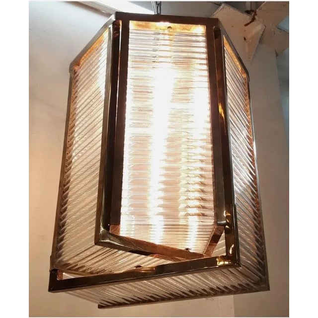 Art Deco Vintage Art Deco Skyscraper Rod Ship Chandelier Fixture in Brass & Glass For Sale - Image 3 of 8