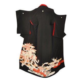Ho-O Phoenix Kimono, Japanese Kurotomesode, Silk, Yuzen, 1930s For Sale