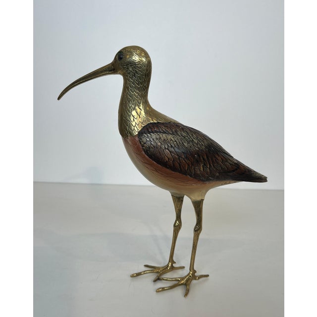 Wood Sculpture representing a bird in polychrome wood and brass. Italian work signed For Sale - Image 7 of 12