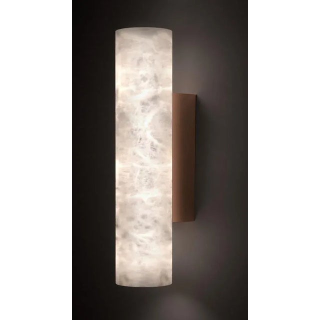 Kendō 1 small copper applique by alabastro italiano dimensions: ø 8 x h 30 cm. Materials: white alabaster and copper....