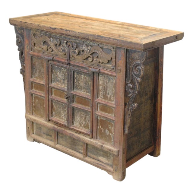 Antique Carved Elm Cabinet For Sale