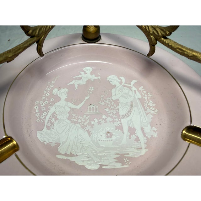 Italian Vintage Pate Sur Pate Italian Pink Porcelain Gilt Bronze Ashtray Candle Holder For Sale - Image 3 of 9