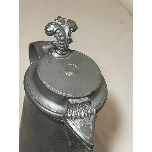 19th Century Rare Antique 1876 1 Liter Handmade Engraved Pewter Flagon Tankard Pitcher Stein For Sale - Image 5 of 12