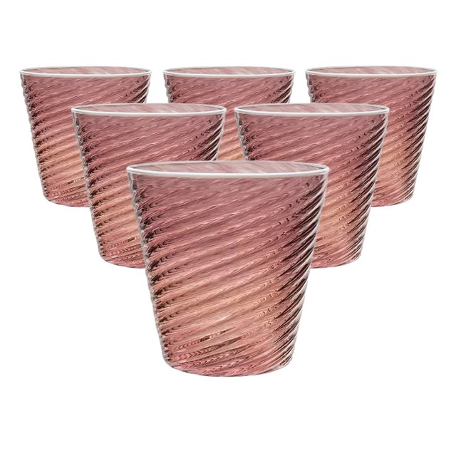 Celerie Kemble Glassware for Chairish Twisty Cups in Violet Blue with Enamel White Rim, Set of 6 For Sale