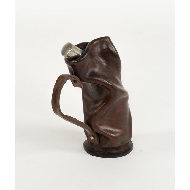 Mid-Century Liqueur Bottle in Brown Leather and Glass, Italy, 1960s For Sale - Image 4 of 14