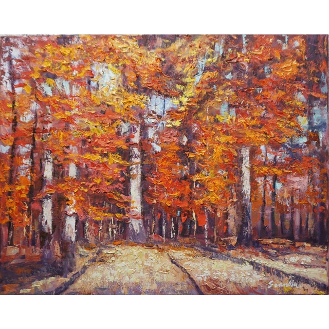 Original Oil Landscape Painting of Fall Woods For Sale