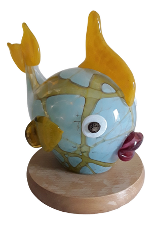 Vintage Fish Table Lamp in Colored Glass & Beech from Joska-Kristall, 1990s