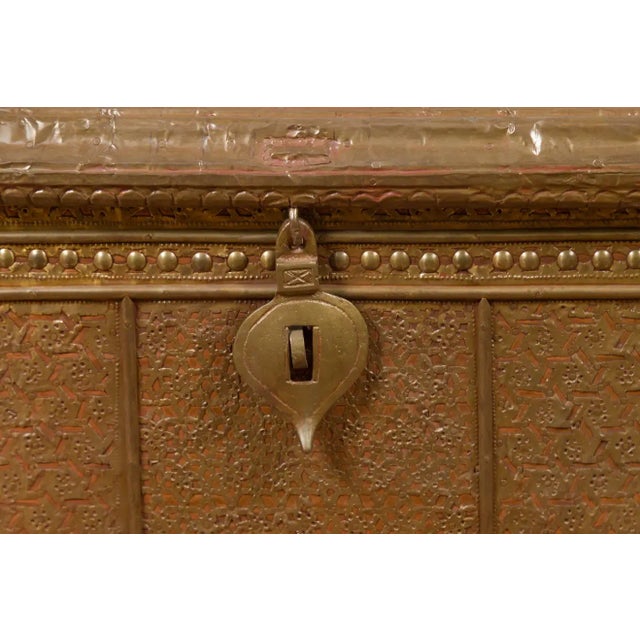Antique Indian Blanket Chest with Bronze Sheathing, Geometric Patterns and Studs For Sale - Image 10 of 13