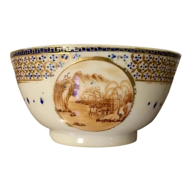 Antique Early 19th Century Chinese Export Porcelain Tea Cup Decorated with Sepia Landscape For Sale