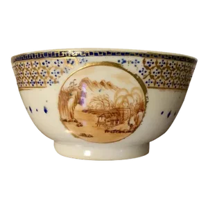 Antique Early 19th Century Chinese Export Porcelain Tea Cup Decorated with Sepia Landscape