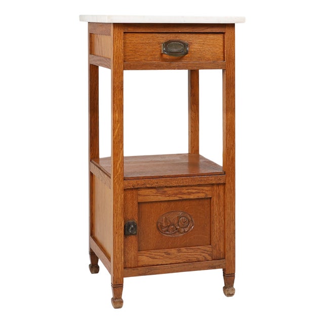 Art Deco French Night Stand with Carrara Marble Top, 1920s For Sale