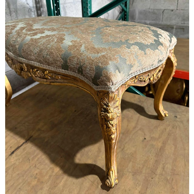 Textile Bench French Style With Gold Leaf Details For Sale - Image 7 of 7