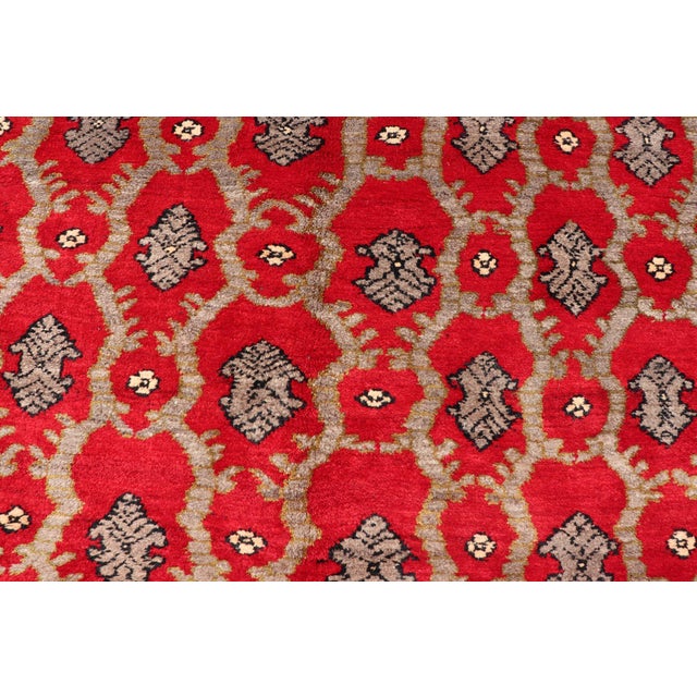 Vintage Turkish Tulu Rug With a Modern Design in Red Background For Sale - Image 10 of 13