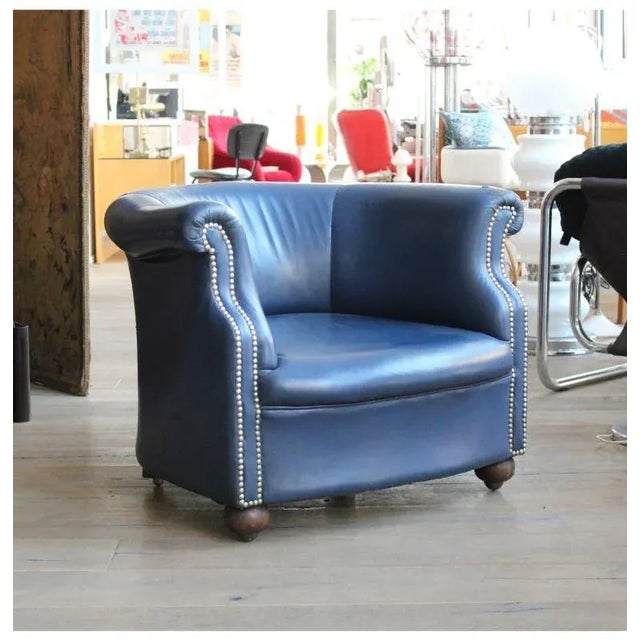 Blue Blue Leather Armchair, 1960s For Sale - Image 8 of 8