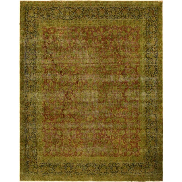 Burnt Orange 1980s Semi Vintage Distressed Over Dyed Rust/Blue Wool Rug -9'9 X 12'8 For Sale - Image 8 of 8